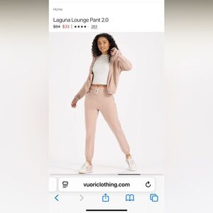Vuori Laguna Lounge Pant 2.0, size small. Color light dusty pink.